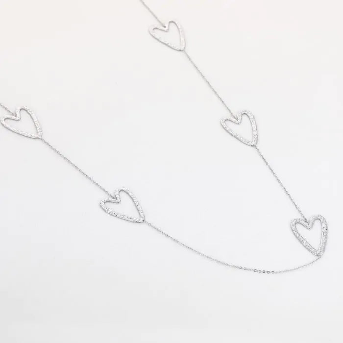 Lange ketting met hartjes - zilver
