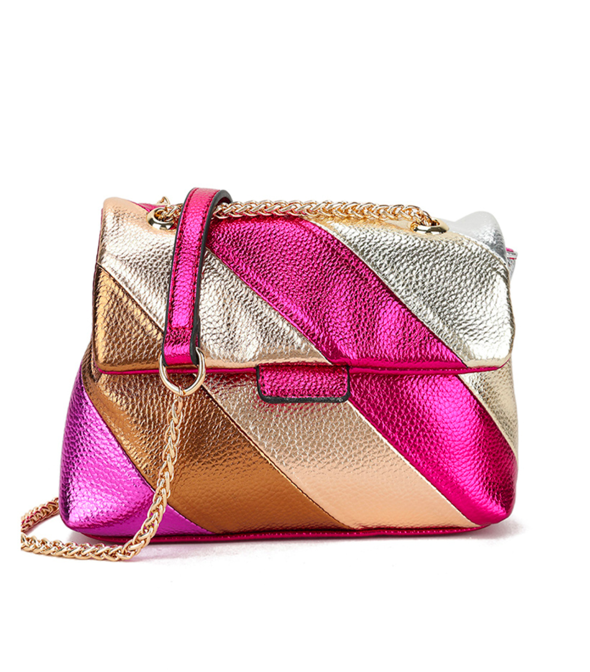 Rainbow schoudertas metallic - fuchsia