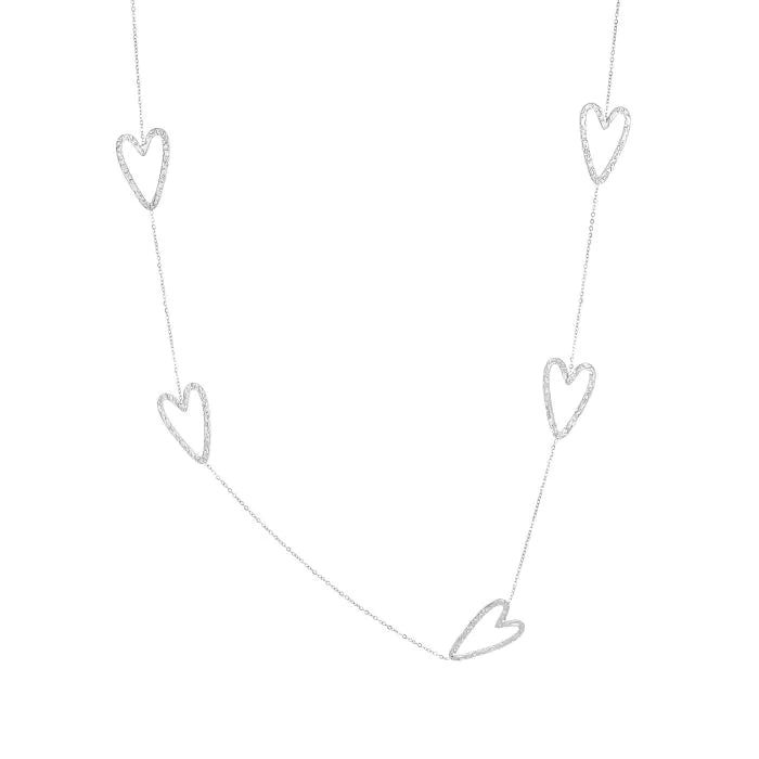 Lange ketting met hartjes - zilver