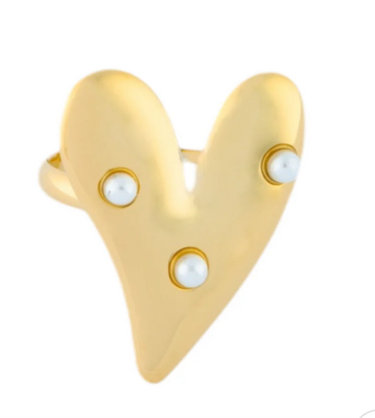 Hartjes parel ring - goud