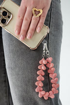 Telefoon koord hartjes - zilver roze