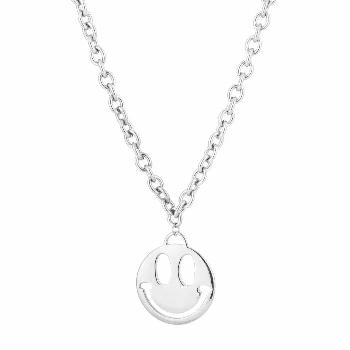 Happy face ketting - zilver