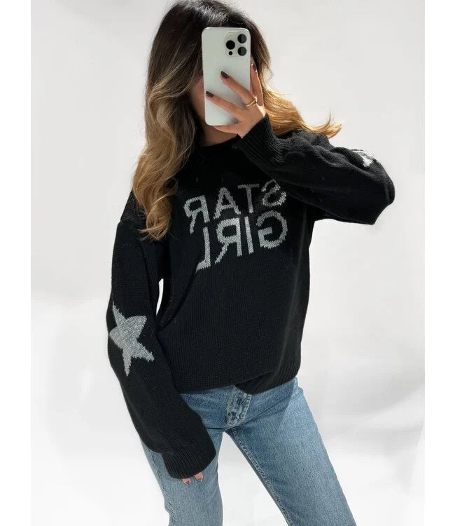 Star girl sweater - black