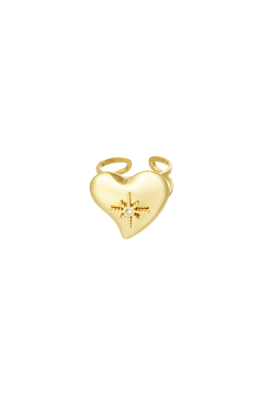 Groot hart met stenen ring - goud