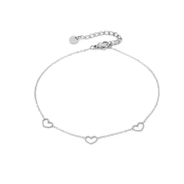 Hartjes enkelbandje - zilver