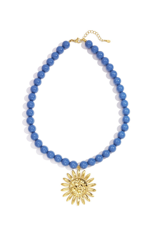 Bloemen kralen ketting - blauw