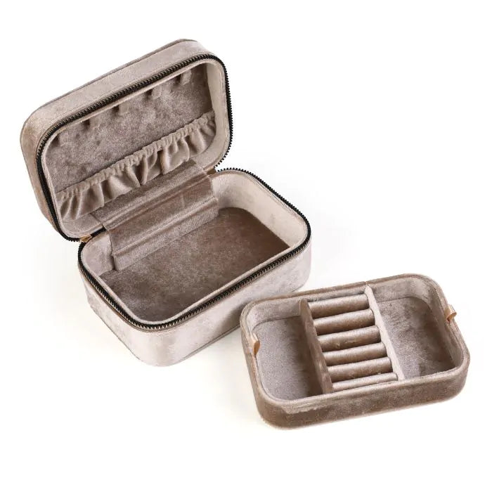 Dubbele velvet sieraden doosje - khaki