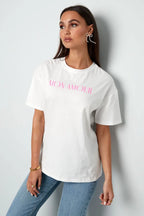 T-Shirt Mon amour - roze wit
