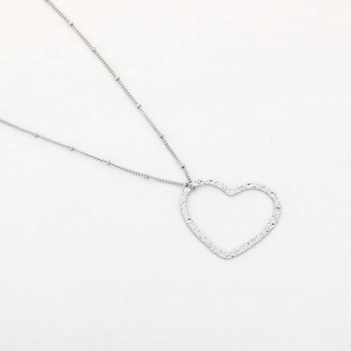 Lange ketting met xl hart - zilver