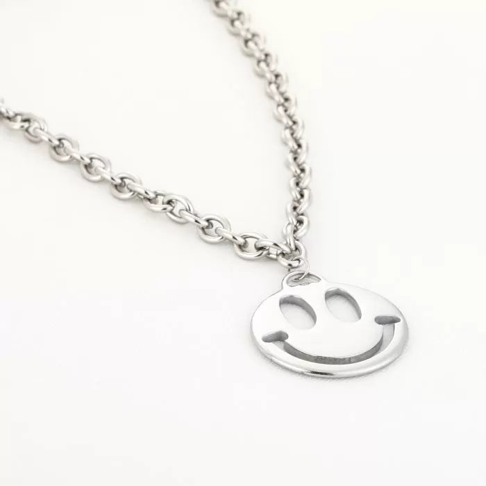 Happy face ketting - zilver