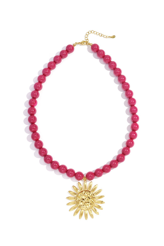 Bloemen kralen ketting - roze/rood