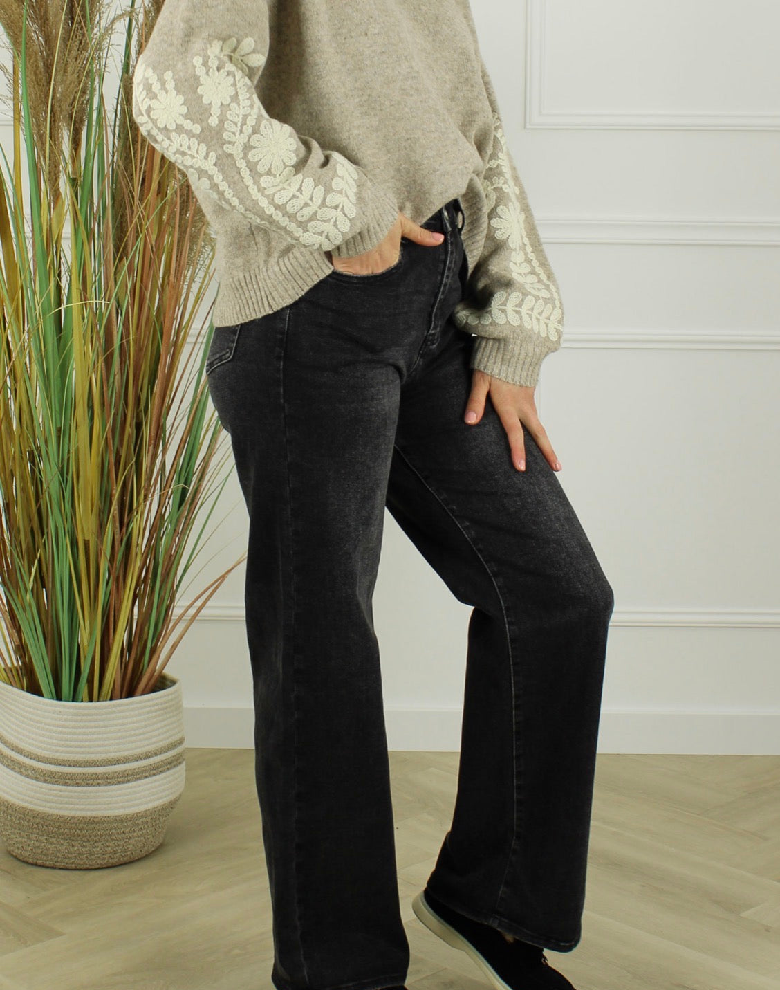 G-Smack Wide Leg Jeans – Washed Zwart