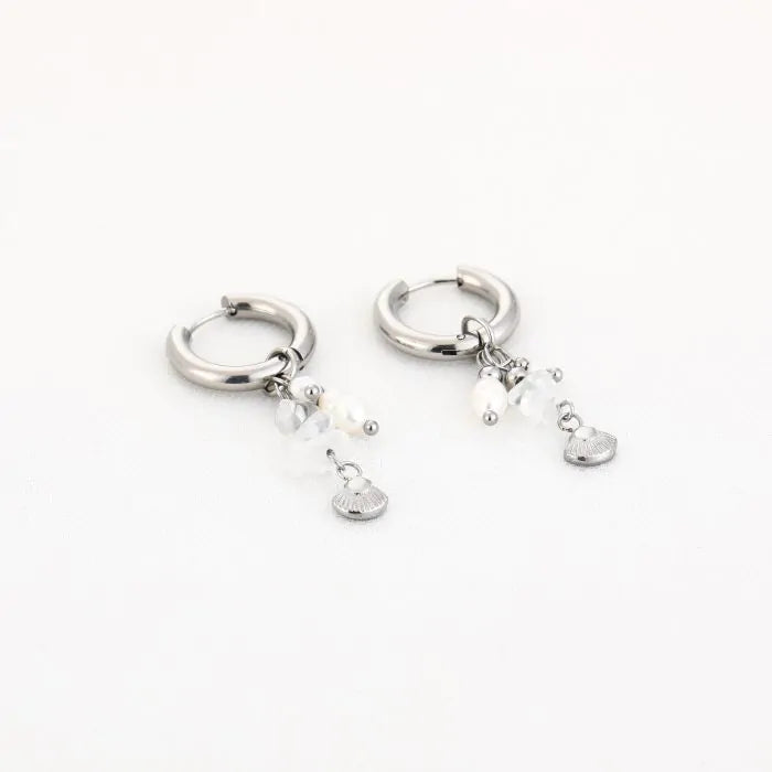 Pareltjes met schelp oorbellen - zilver