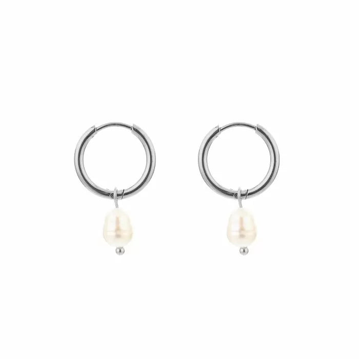 Pearl drop oorbellen - zilver