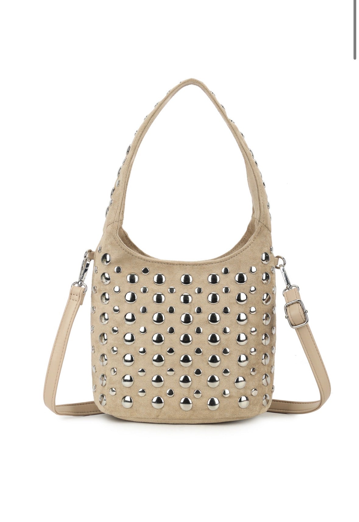 Studded bucket bag - beige