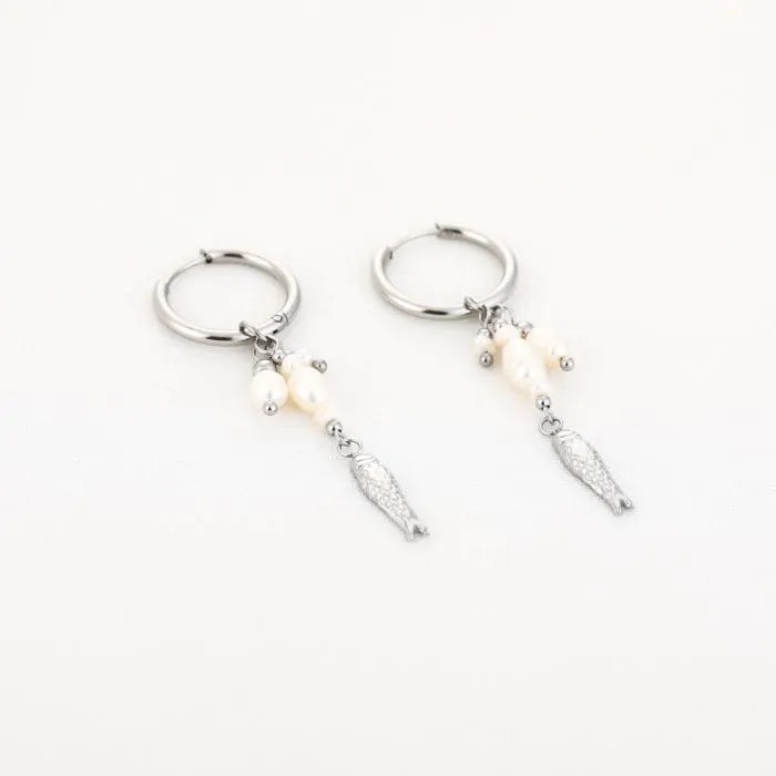 Visjes parel oorbellen - zilver