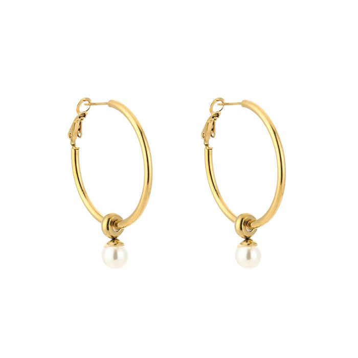 Parel hoop oorbellen - goud