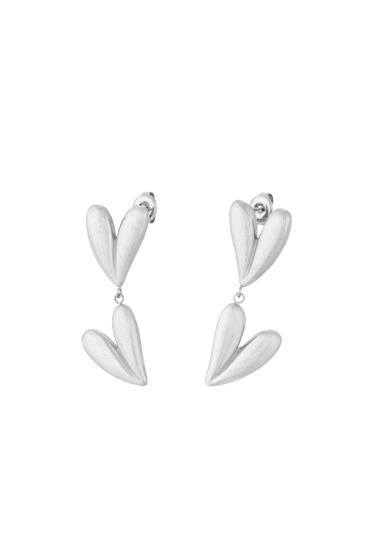 Double hearts oorbellen - zilver
