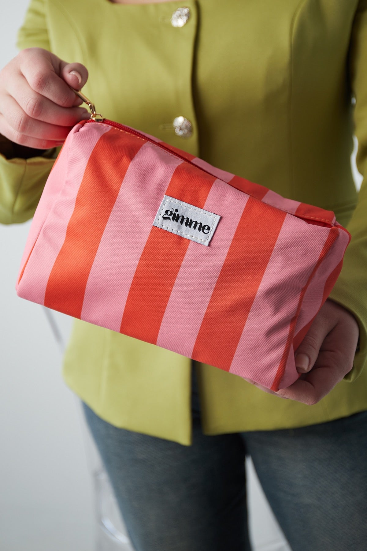 Grote strepen make-up tas - oranje roze