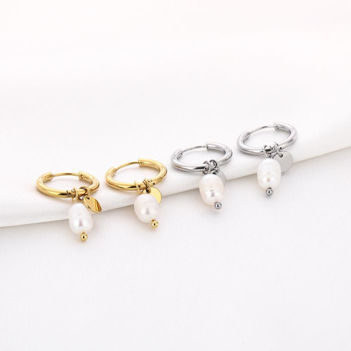 Muntje en parel oorbellen