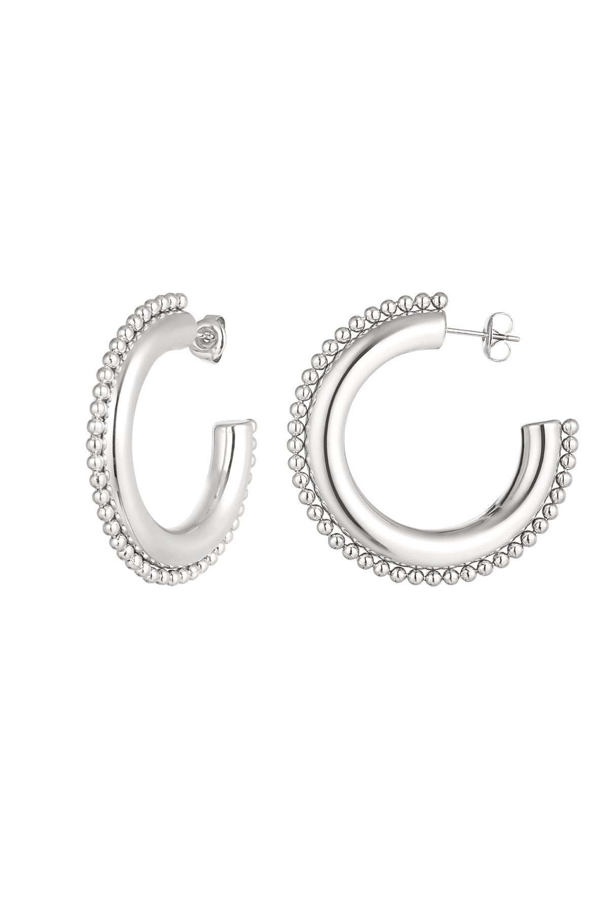 Rond met dots oorbellen - zilver