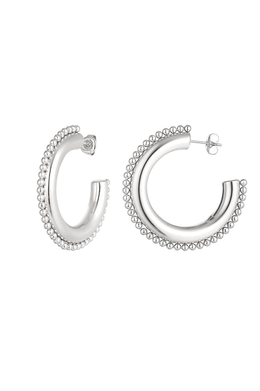 Rond met dots oorbellen - zilver