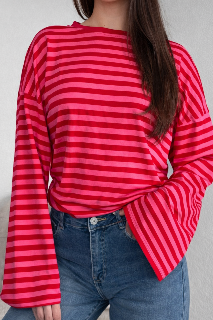 Gestreepte long sleeve met flair mouw