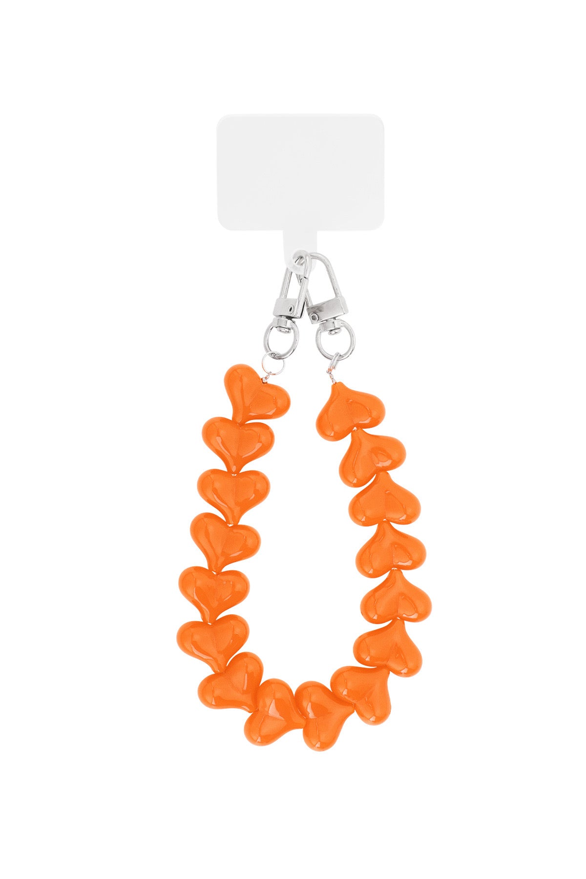 Telefoon koord hartjes - zilver oranje
