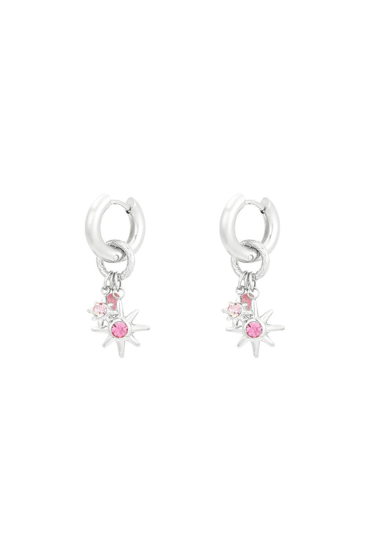 Pink starlight oorbellen - zilver