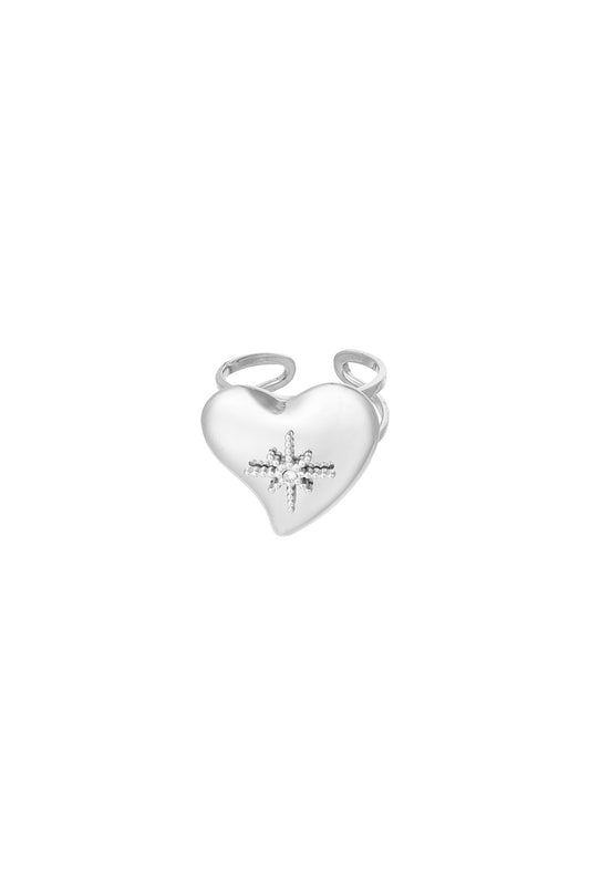 Groot hart met stenen ring - zilver