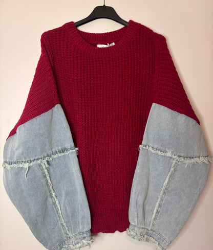 Sweater Denim - wijnrood
