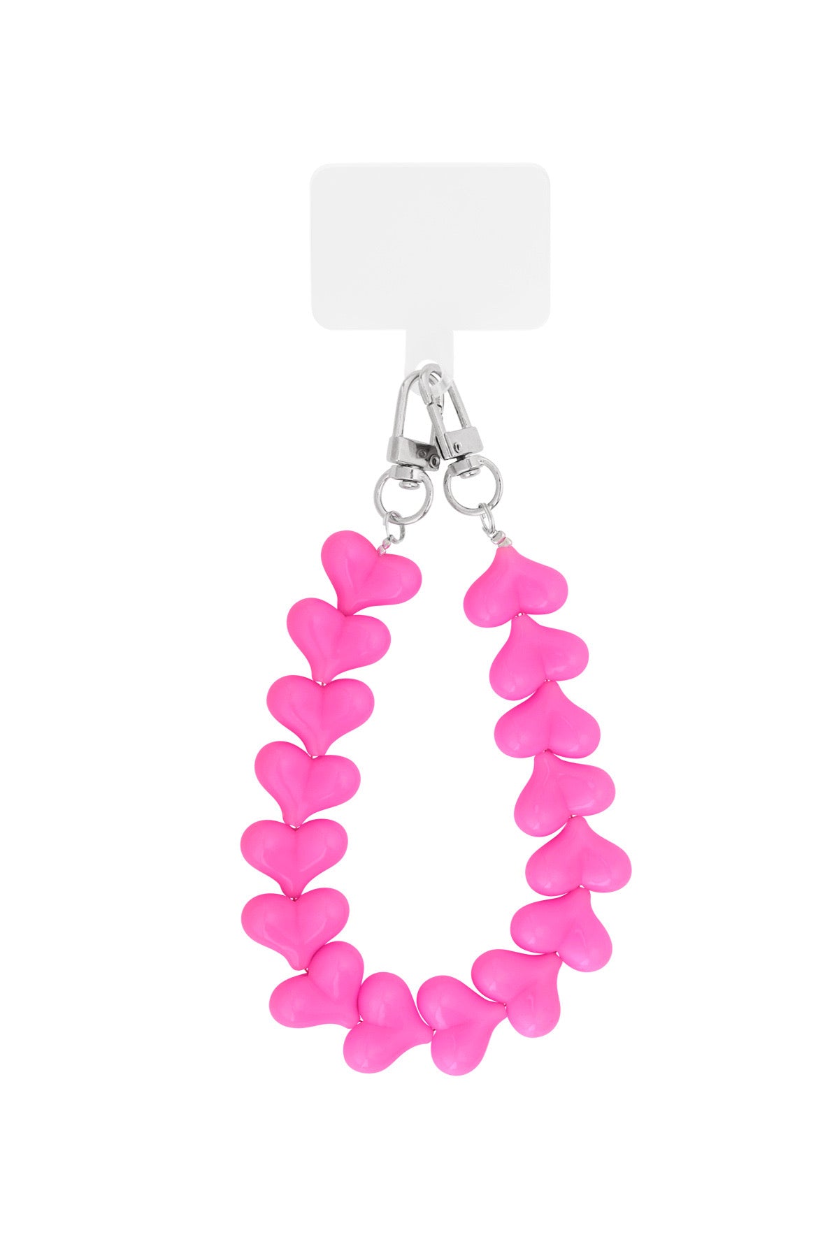 Telefoon koord hartjes - zilver fuchsia