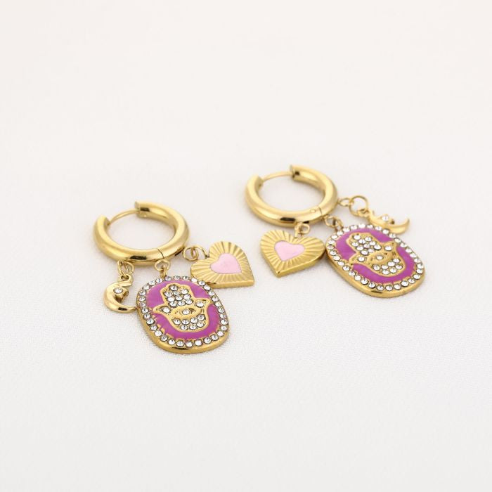 Pink charm oorbellen