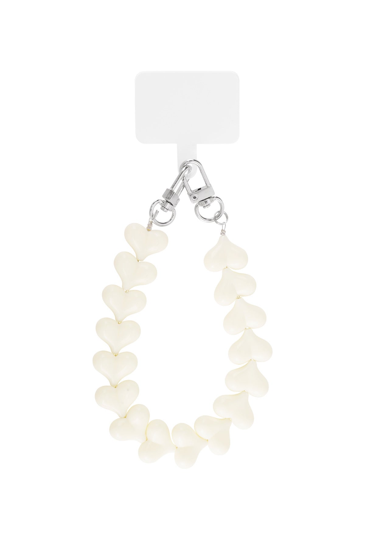 Telefoon koord hartjes - zilver gebroken wit