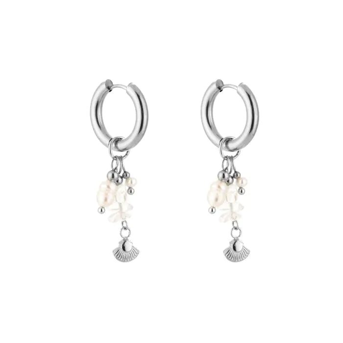 Pareltjes met schelp oorbellen - zilver