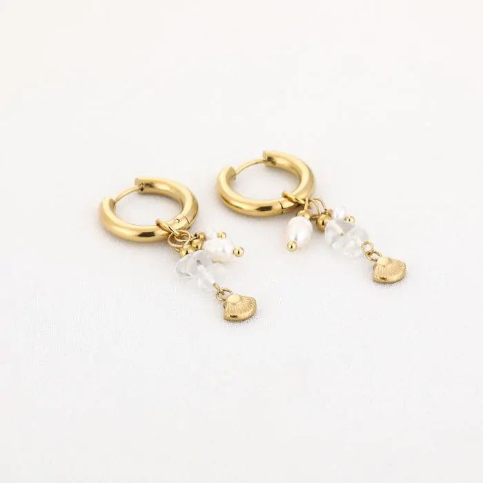 Pareltjes met schelp oorbellen - goud