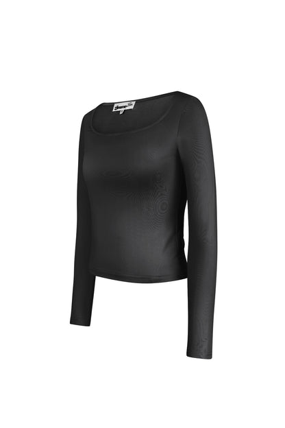 Everyday fit longsleevee lage hals - zwart
