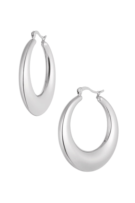 Langwerpig rond oorbellen - zilver