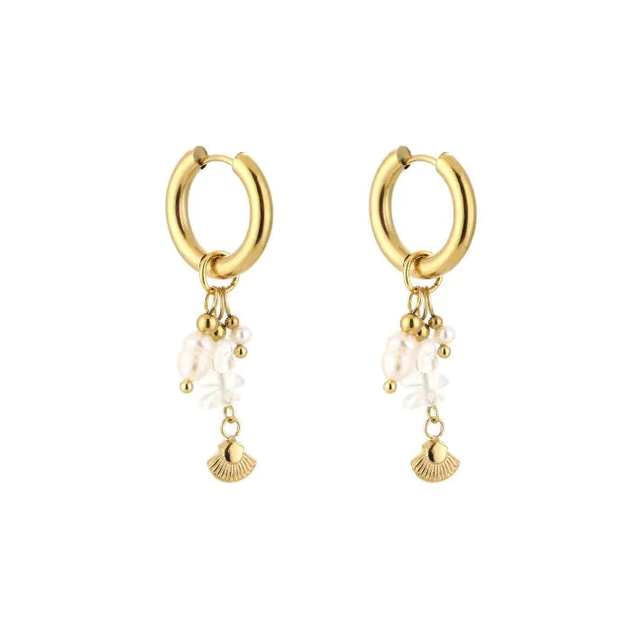 Pareltjes met schelp oorbellen - goud