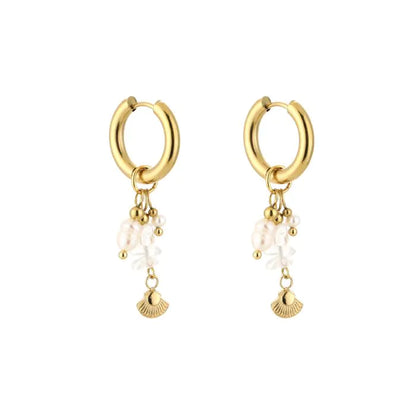 Pareltjes met schelp oorbellen - goud