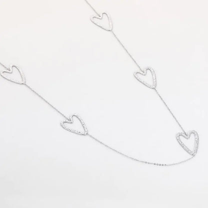 Lange ketting met hartjes - zilver