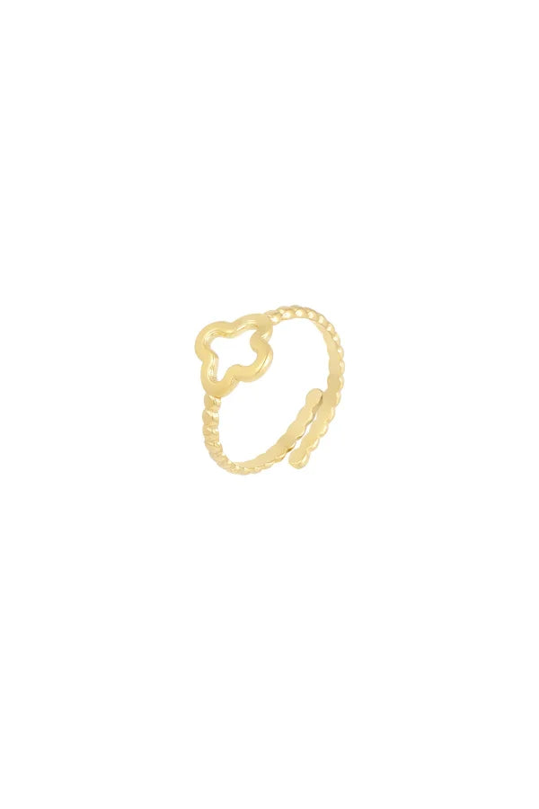 Gedraaide ring met klaver - goud
