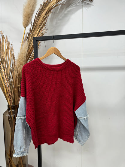Sweater Denim - wijnrood