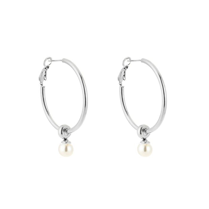 Parel hoop oorbellen - zilver