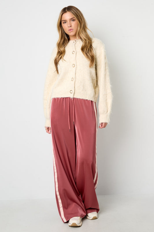 Satijnen broek met strepen - watermelon red