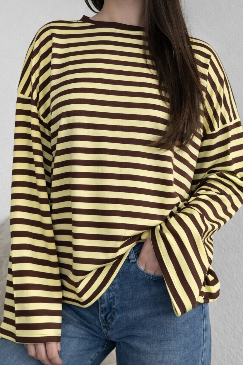 Gestreepte long sleeve met flair mouw