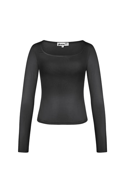 Everyday fit longsleevee lage hals - zwart