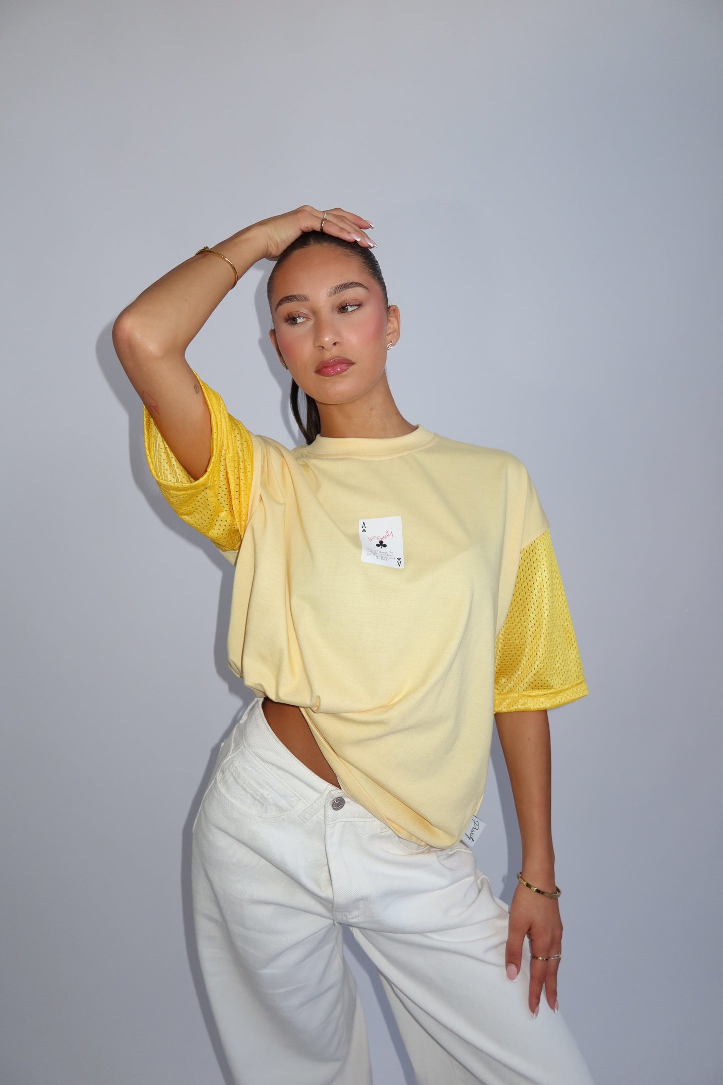 Priority oversized tee with jersey sleeves – yellow