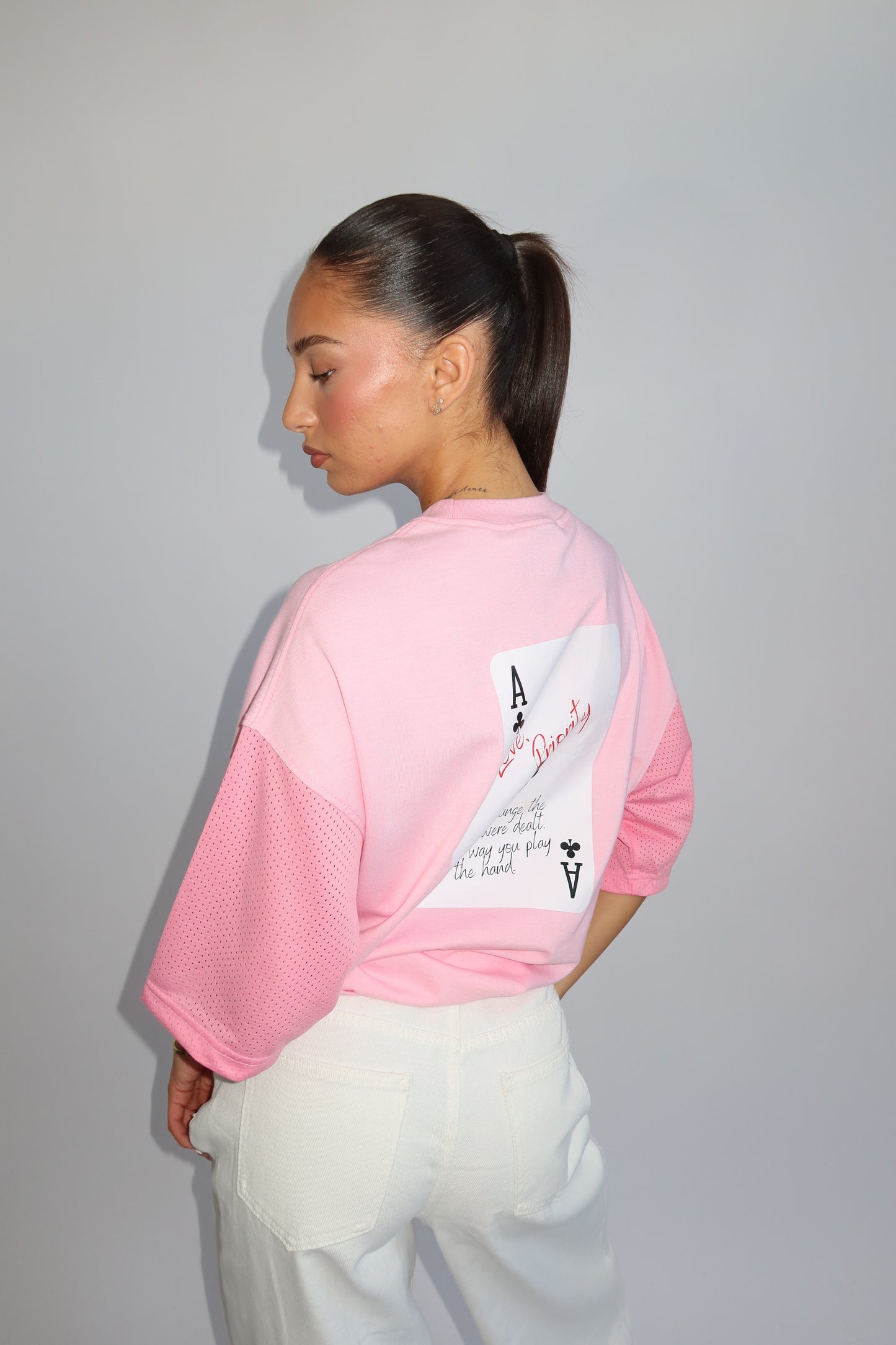 Priority oversized tee with jersey sleeves – pink