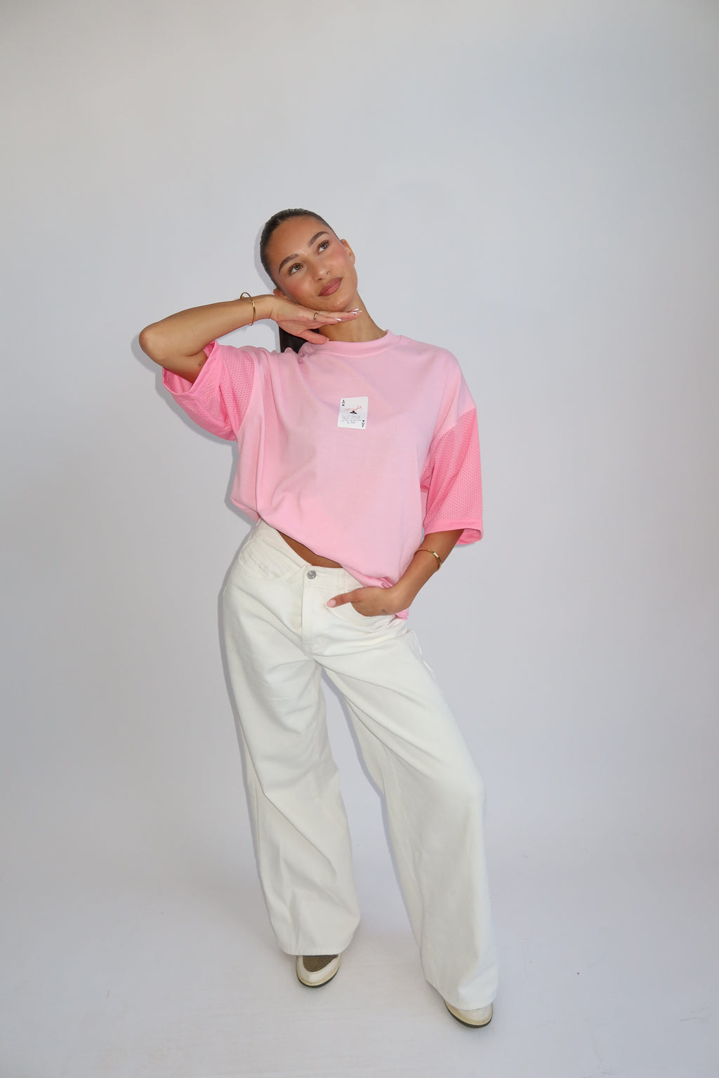 Priority oversized tee with jersey sleeves – pink